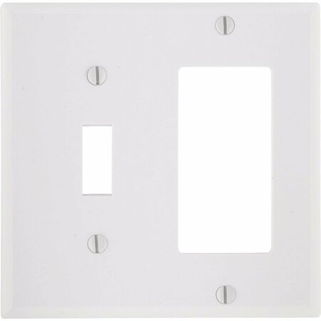 LEVITON Decora 2-Gang Thermoset Single Toggle/Rocker Wall Plate, White 005-80405-00W